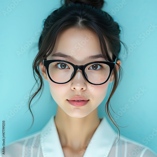 girl with glasses and green background