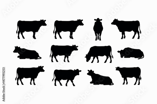 Collection of Black and White Cow Silhouettes