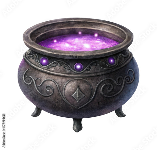 PNG Magical cauldron with glowing purple potion