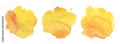 Wallpaper Mural Yellow, orange Ink watercolor hand drawn painting drop blot. Wet texture stain isolated on white background. Set. Torontodigital.ca