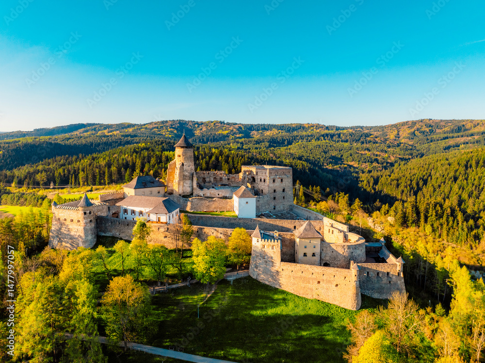 Slovakia landscape and panoramic sunny day view of Tatras mountain and Stara Lubovna castle Slovakia landscape and panoramic sunny day view of Tatras mountain and Stara Lubovna castle