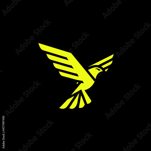 Yellow Geometric Eagle / falcon Emblem Illustrating Courage and Strength Concept

