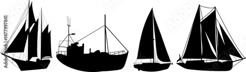 ships silhouette set, vector