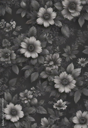 Subtle charcoal floral wallpaper, seamless repeat pattern , texture, modern