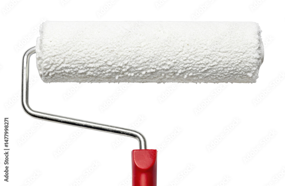 Obraz premium PNG Close-up of a new paint roller with red handle for home renovation projects