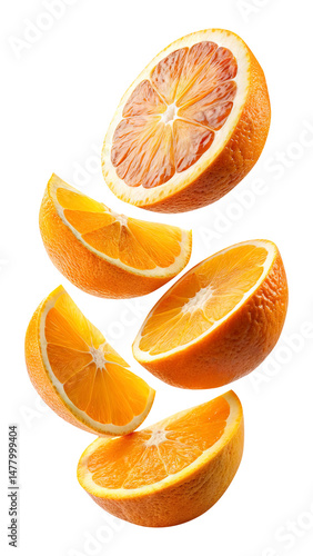 Obraz na płótnie flying orange and half slices isolated on transparent background Remove png, Clipping Path w salonie