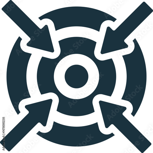 Four arrows pointing to the center of target representing convergence