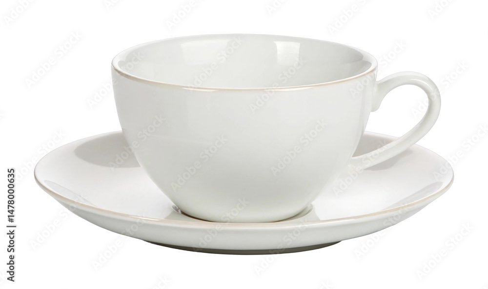 PNG Elegant white ceramic cup and saucer set for tea or coffee PNG Elegant white ceramic cup and saucer set for tea or coffee