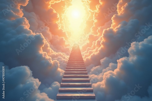 Latinx Group Reaches Divine Heights: Ascending Ethereal Staircase in the Sky