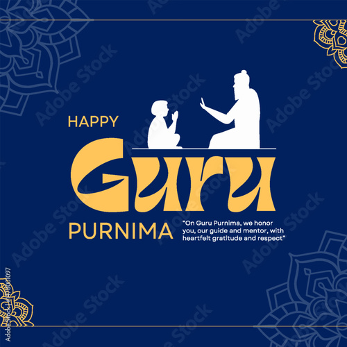 Blue and Yellow Traditional Happy Guru Purnima Greeting Facebook Post