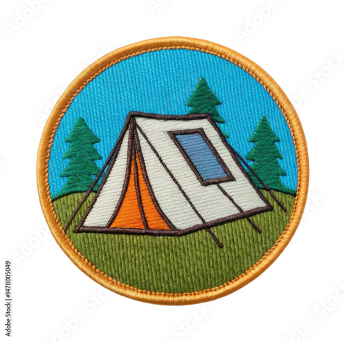 PNG Camping badge with tent and pine trees