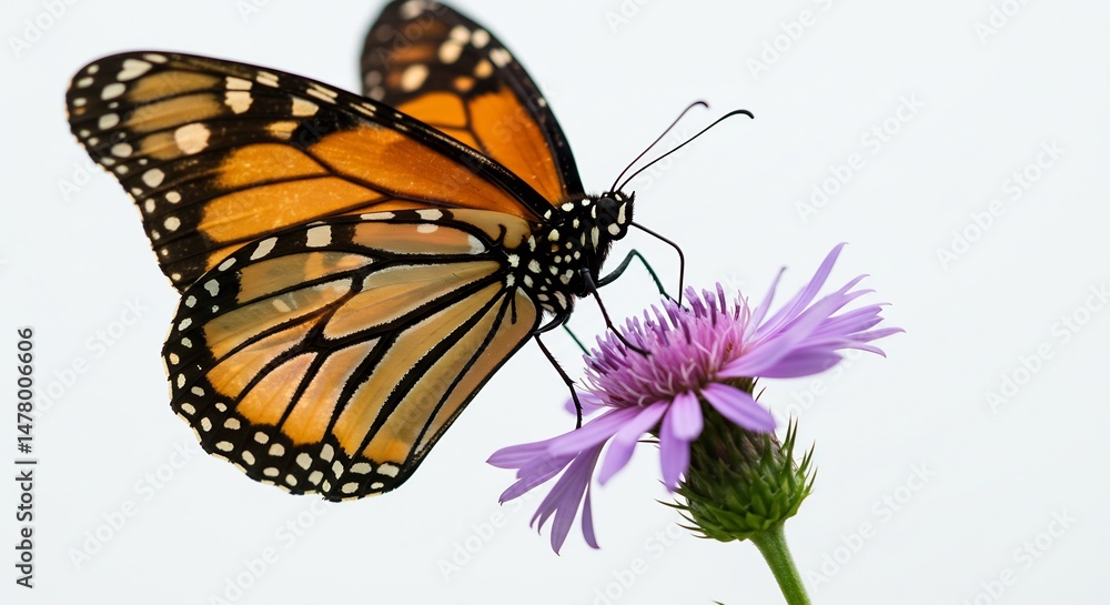 Fototapeta premium 鮮やか蝶、紫の花に優しく舞い降りる. AI Generated