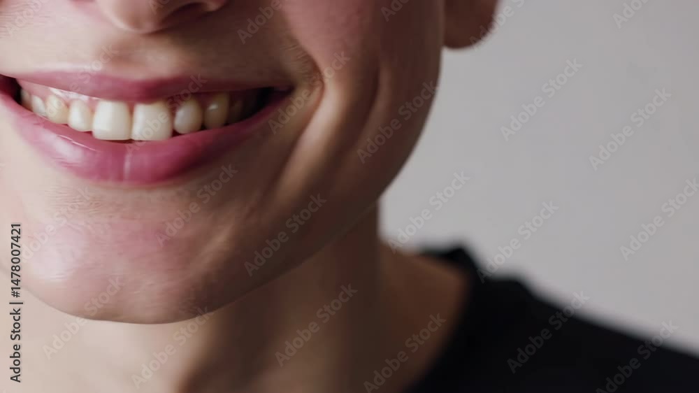 Woman smiling showing teeth in different expressions Woman smiling showing teeth in different expressions