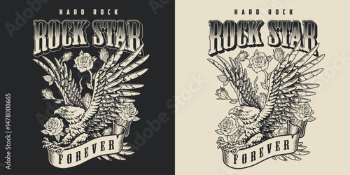 Rock star design showcasing eagle and roses