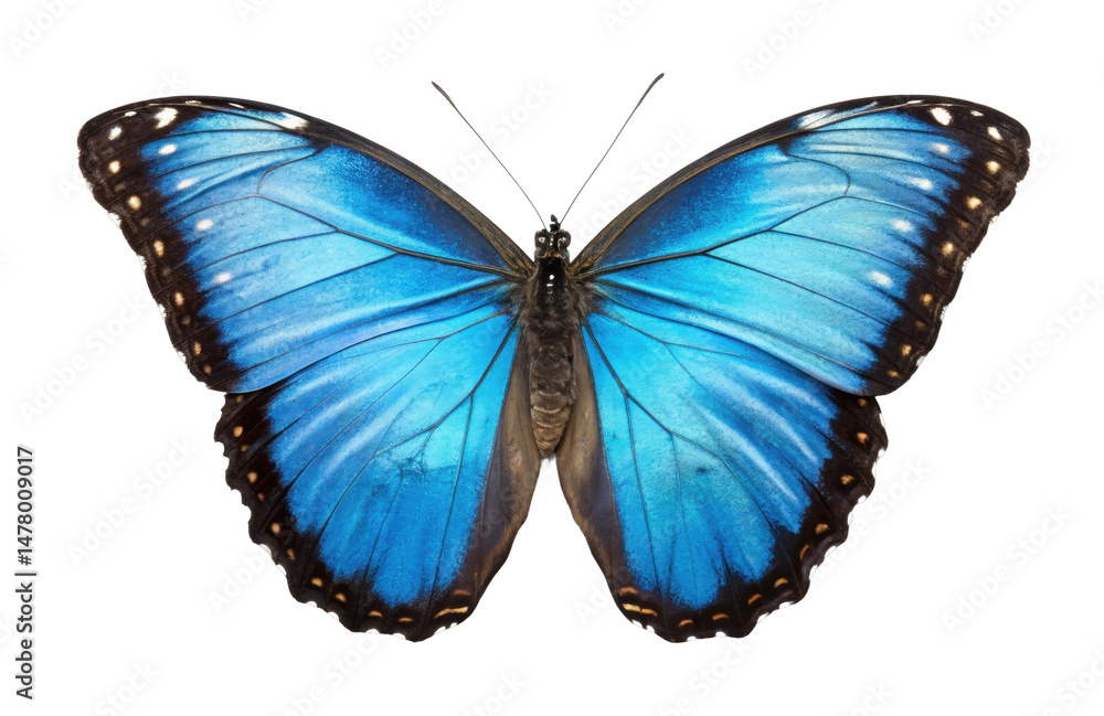 Obraz premium PNG Vibrant blue butterfly with detailed wing patterns and delicate antennae