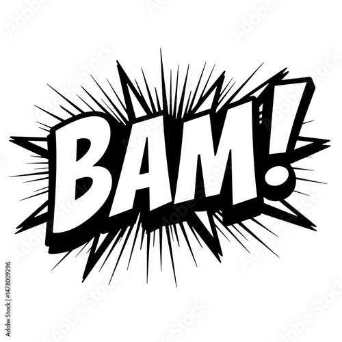 Dynamic BAM! sound effect with motion streaks, comic expression