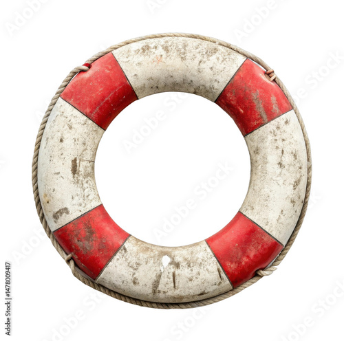 PNG Vintage red and white lifebuoy ring with nautical rope detailing