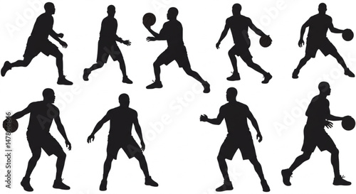 Wallpaper Mural set of Basketball; group of basketball players; set of vector silhouettes. High contrast illustrations
 Torontodigital.ca