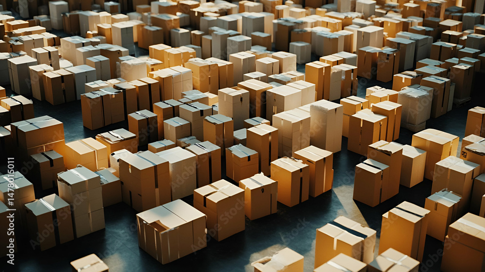 Numerous Cardboard Boxes in a Warehouse Setting