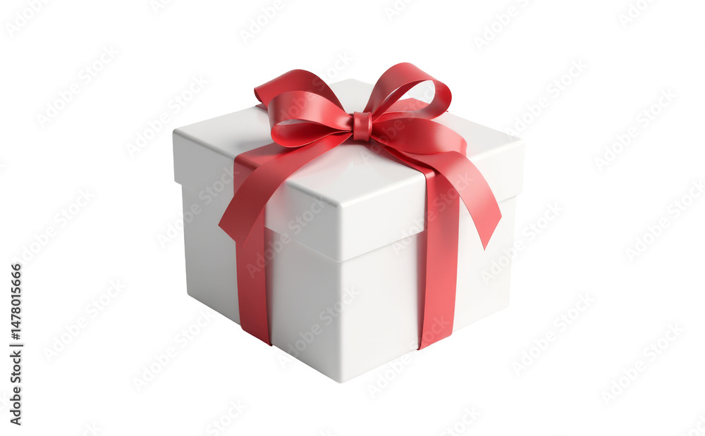 White Gift Box With Red Ribbon isolated on transparent background, PNG White Gift Box With Red Ribbon isolated on transparent background, PNG