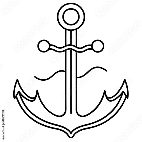 Anchor outline illustration, vector style, representing maritime themes, stability, and adventure