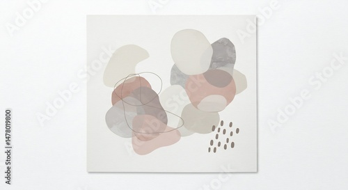 穏やか色彩 抽象画 柔らかな光と影 優しい丸みと線 静寂な空間表現. AI Generated