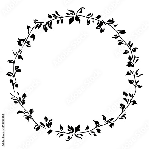 Circular floral frame with leaves and vines