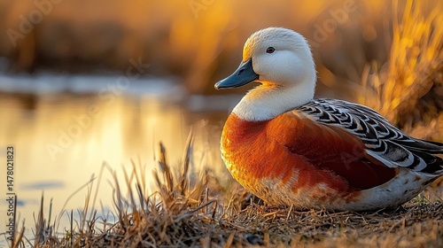 ruddy shelduck close-up at ladakh wetlands sunset 