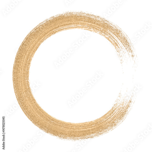 Gold Brush Stroke Circle, Abstract Golden Paint Stroke, Metallic Round Brush Design, Golden Circular Texture Stroke, Enso Style Gold Brush Element