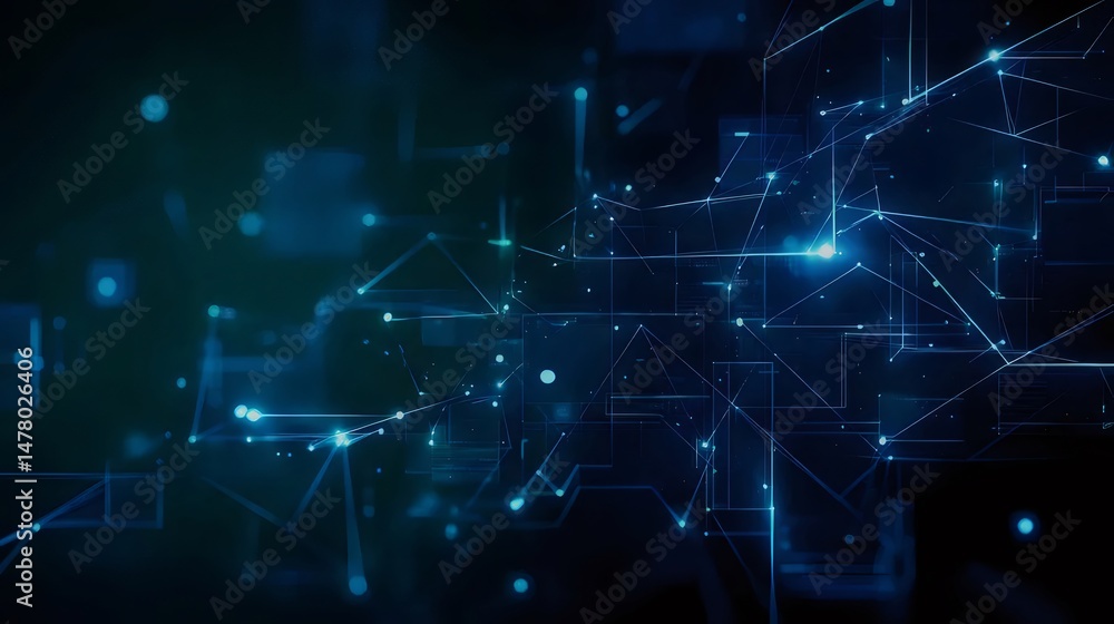 Futuristic Abstract Digital Network in Blue Tones with Glowing Lines and Connection Points on Dark Background Creating a Cybernetic Theme Futuristic Abstract Digital Network in Blue Tones with Glowing Lines and Connection Points on Dark Background Creating a Cybernetic Theme