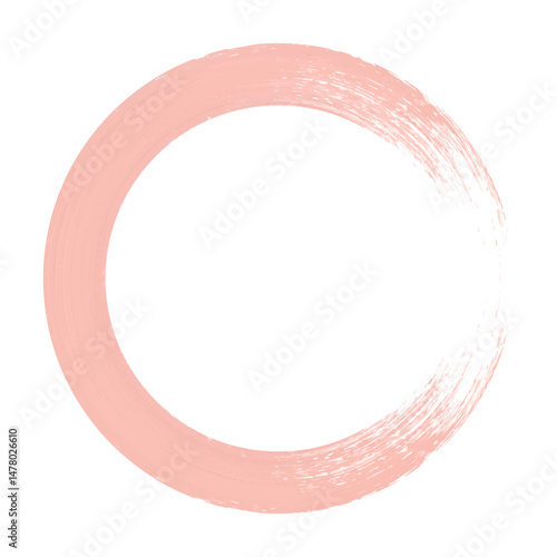 Pink Brush Circle Stroke Isolated on White, Hand Drawn Circular Brushstroke Clipart, Pastel Enso Style Ink Ring Brush, Abstract Round Paint Stroke Design, Zen-Inspired Pink Brushstroke Circle