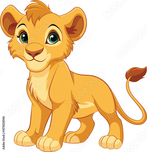 Lion Cub Illustration: An adorable illustration of a playful lion cub, exuding innocence and charm with its big, captivating eyes. The cub stands with a curious expression.