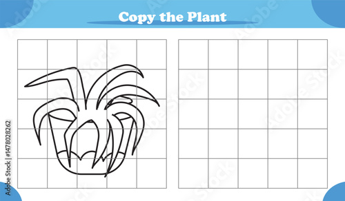 Copy the picture activity game for kids featuring indoor houseplant