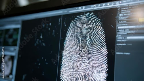 Analyzing fingerprint data on a computer screen in a forensic laboratory setting, enhancing crime investigation and identification process.