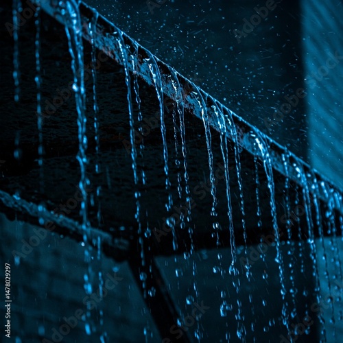 close up of rain dropping from emergency exit as a sign of gloomy and desperate atmosphere
