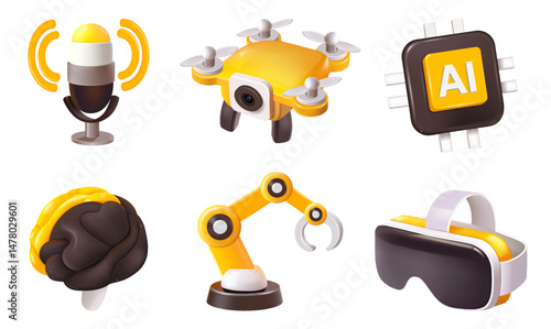 SET 3d Vector icon of artificial intelligence in science and business, technology and engineering concept. Eps 10 vector.