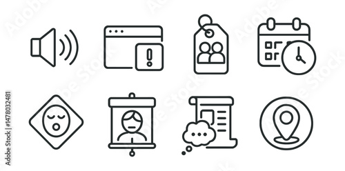 Line style icons of awareness of distraction triggers: noise icon, pop-up alert badge, peer pressure tag, over-scheduling file, boredom zone board, comparison scroll chart, “when I drift” bubble,