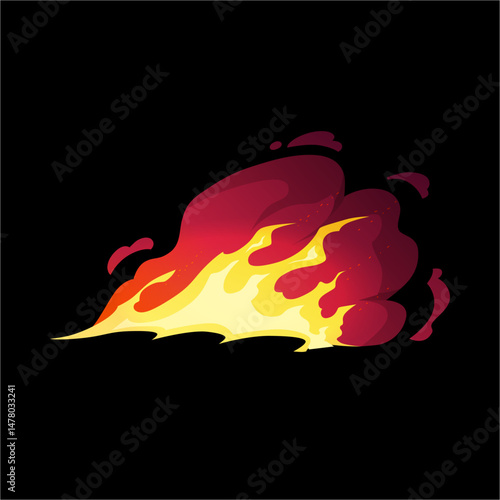 Burning fire effect, vector cartoon flame effect with sparks, devouring element, burning bonfire or campfire border