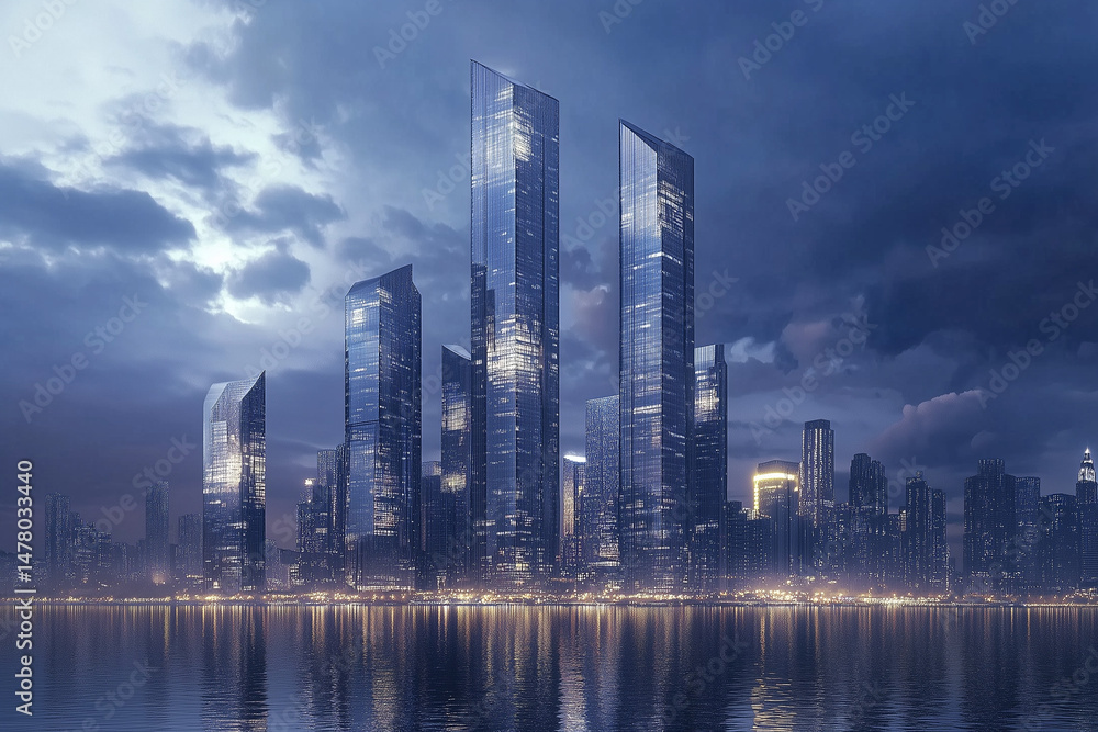 Fototapeta premium Futuristic Cityscape at Blue Hour 