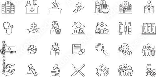 Hospital Line Editable Icons set. Vector illustration in modern thin line style of medicine related icons: doctor, ambulance, treatment, and more.