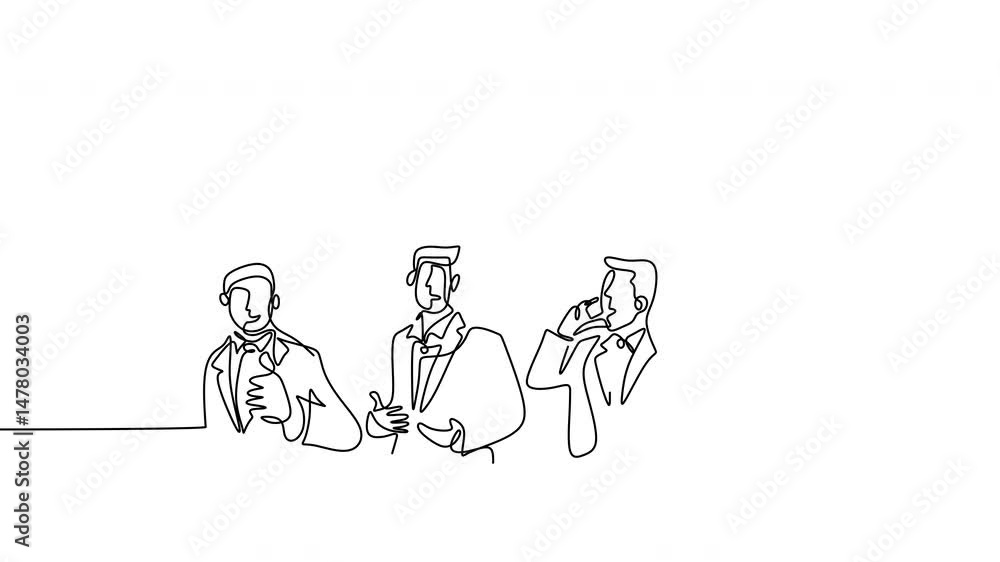 One Line Drawing Animation. Business People Standing. Businessman Successful Project. Corporate Character Video. One Line Drawing Animation. Business People Standing. Businessman Successful Project. Corporate Character Video.