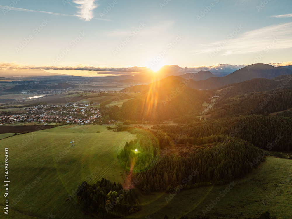 Sunset over Liptov region with and High Tatras mountains landscape, slovakia.