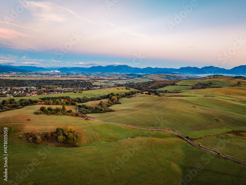 Obraz na płótnie Sunset over Liptov region with and High Tatras mountains around. Liptovsky Mikulas landscape, slovakia. w salonie