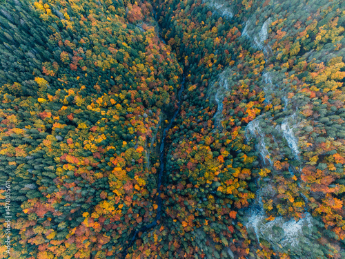 Obraz na płótnie Sunset over Liptov region. Autumn Kvacianska walley deciduous forest view from above landspace, slovakia. w salonie