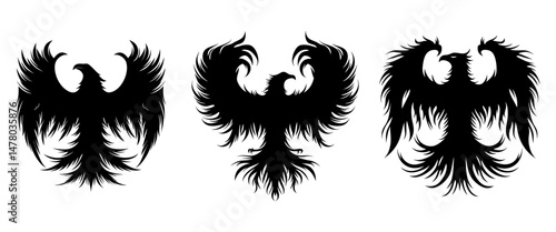 Phoenix Silhouette Design. Firebird in mythology. With a white background