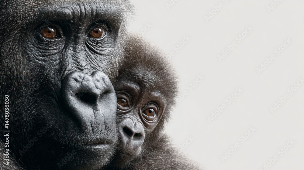 Obraz premium Gorilla and Baby CloseUp Emotional Wildlife Photography Capturing Natures Bond in High Deta