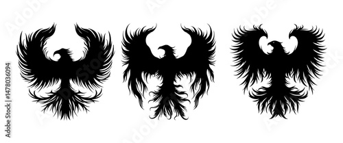 A Sat of Phoenix Silhouette Design. Firebird in mythology.