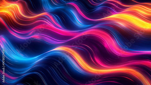 Wallpaper Mural Vibrant neon waves flowing with abstract energy swirling in a mesmerizing dance of blue pink and gold glowing lines creating a dynamic background Torontodigital.ca
