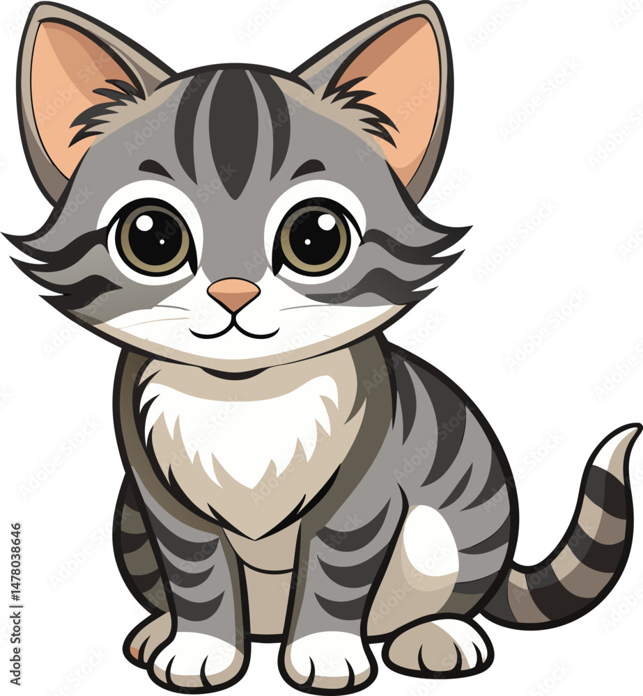 Fototapeta premium Cute Cartoon Cat: A charming and adorable cartoon cat with a playful expression, captured in a delightful illustration of its endearing features.