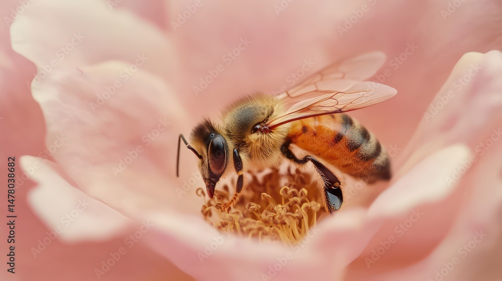 Obraz premium Bee on pink magnolia blossom